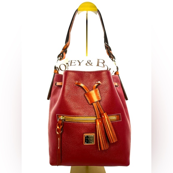 Dooney & Bourke Handbags - Dooney & Bourke Pebble Grain Tasha Drawstring Bag in Red